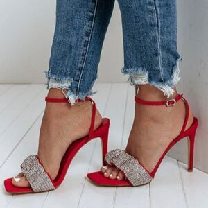 BRAND NEW TOP MODA  HEEL RHINESTONES EMBELLISHMENTS ANKLE STRAP SQUARE TOE G1